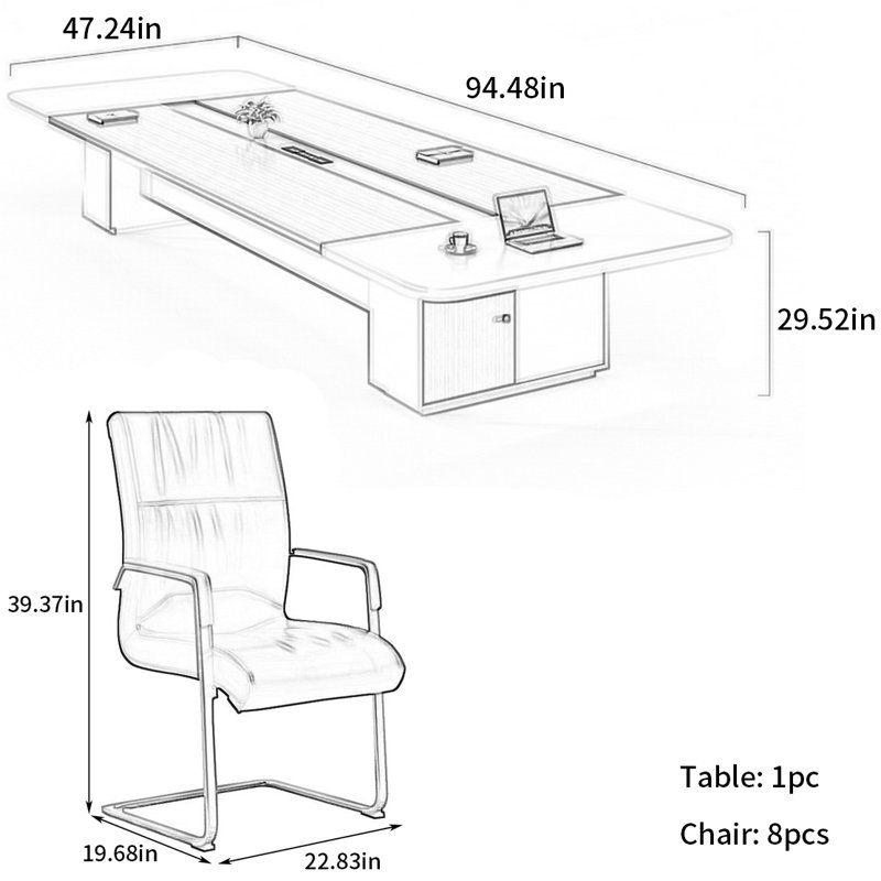 Table de conférence simple et moderne, H 29,52 po x L 94,48 po x l 47,24 po