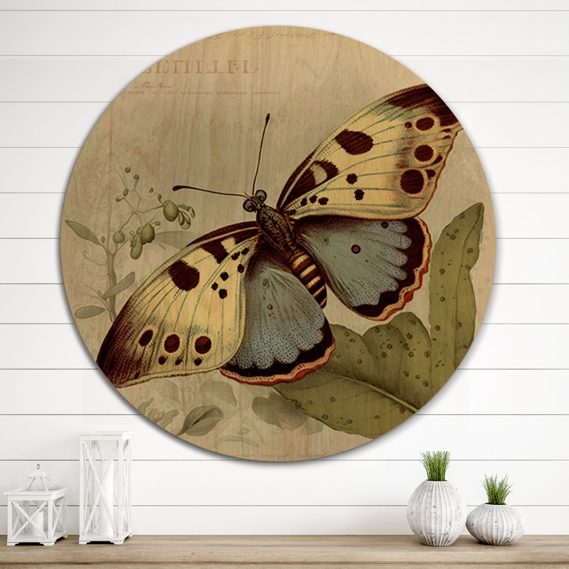 Illustration rétro de papillon III - animaux, art mural en bois - bois de pin naturel, H 16 po x l 16 po x P 1 po