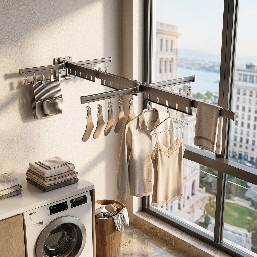 Space-Saving Wall Mounted Folding Laundry Rack
