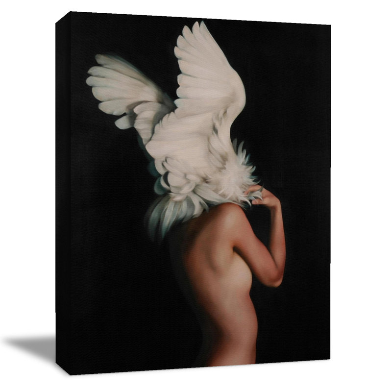 Dame nue avec une aile en plumes, H 24 po x l 16 po x P 1,5 po