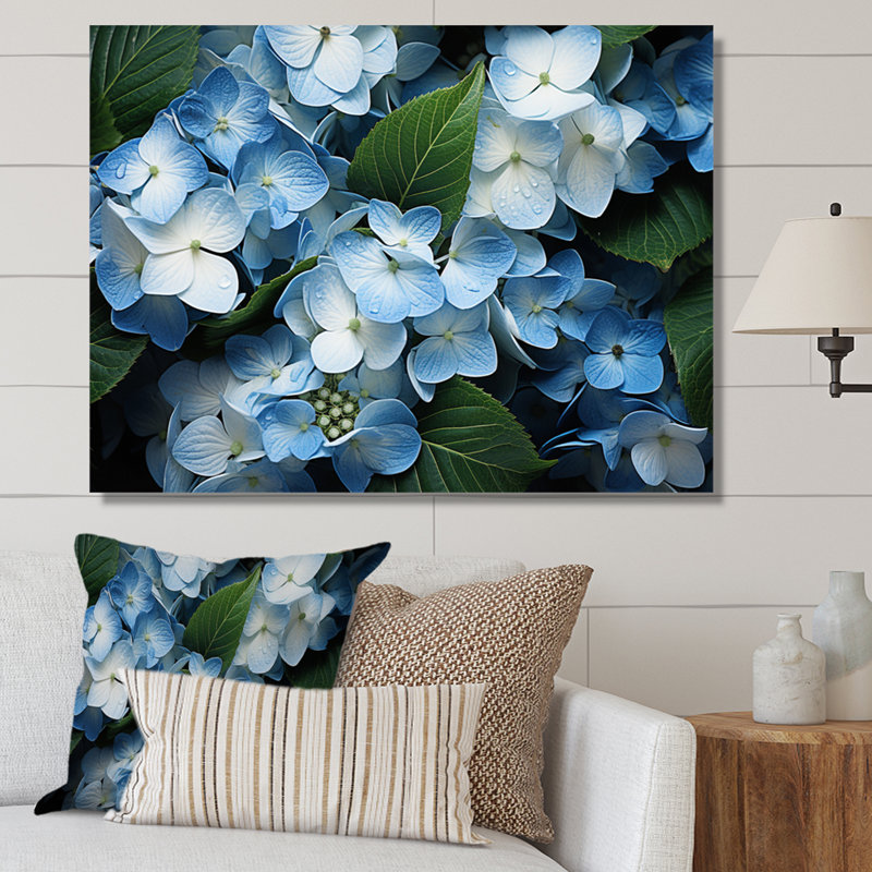 «Blue Hydrangea Field», vue aérienne sur toile, H 12 po x l 20 po x P 1 po, Toile tendue