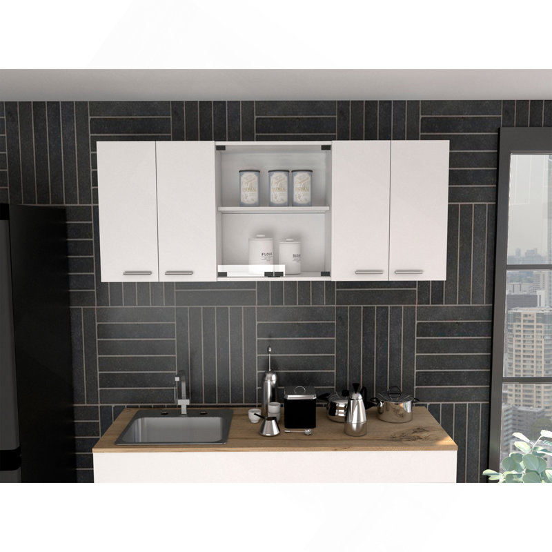 Armoire murale Yuma de 150 po, deux armoires fermées, deux tablettes ouvertes