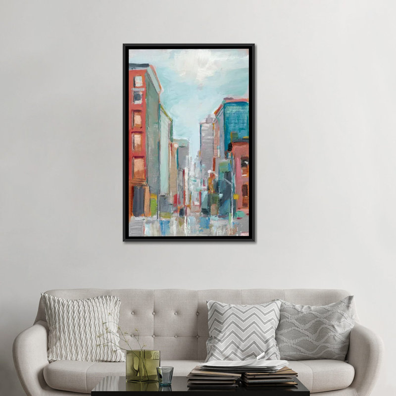 « centre-ville ii », impression sur toile, H 26 po x l 18 po x P 1,5 po, Toile avec cadre noir, Pas de tapis
