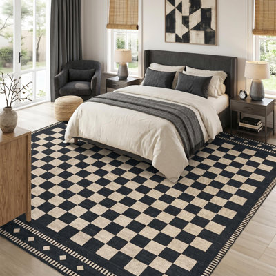 Tapis à motif géométrique en laine synthétique à poils courts
