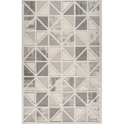7' X 10' Gray and Cream Geometric Distressed Area Rug