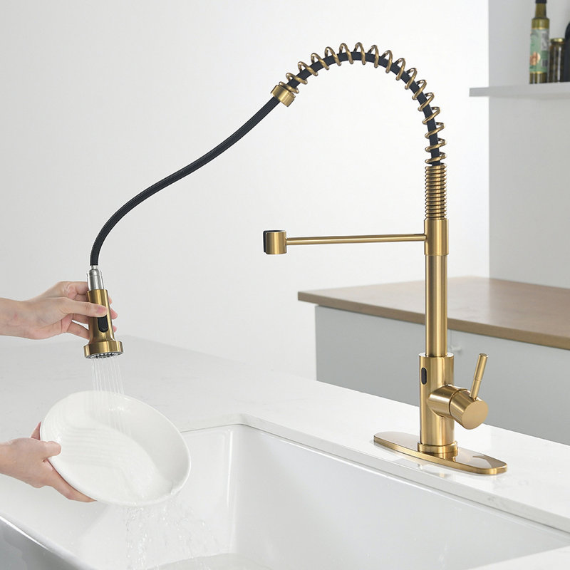 Robinet de cuisine sans contact, robinet de cuisine intelligent automatique mains libres, Or brossé
