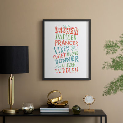 Reindeer Names - Multicolor Light Gray Framed Print - Solid Wood