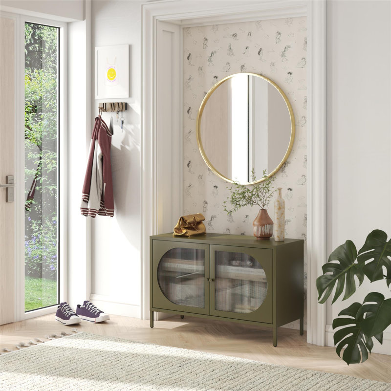 Armoire d'appoint haute 25,2 po avec verre cannelé Luna, Vert olive