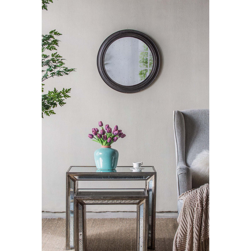 Miroir mural rond 23,5 "avec cadre en bois noir, miroir décoratif classique antique, pour salon, vestibule, salle de bain, bureau