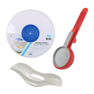 Mixing Bowl Splatter Guard, Egg Separator White, Weigh & Measure Red Set