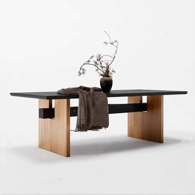 Black+Light-walnut Rectangular Solid Wood Dining Table