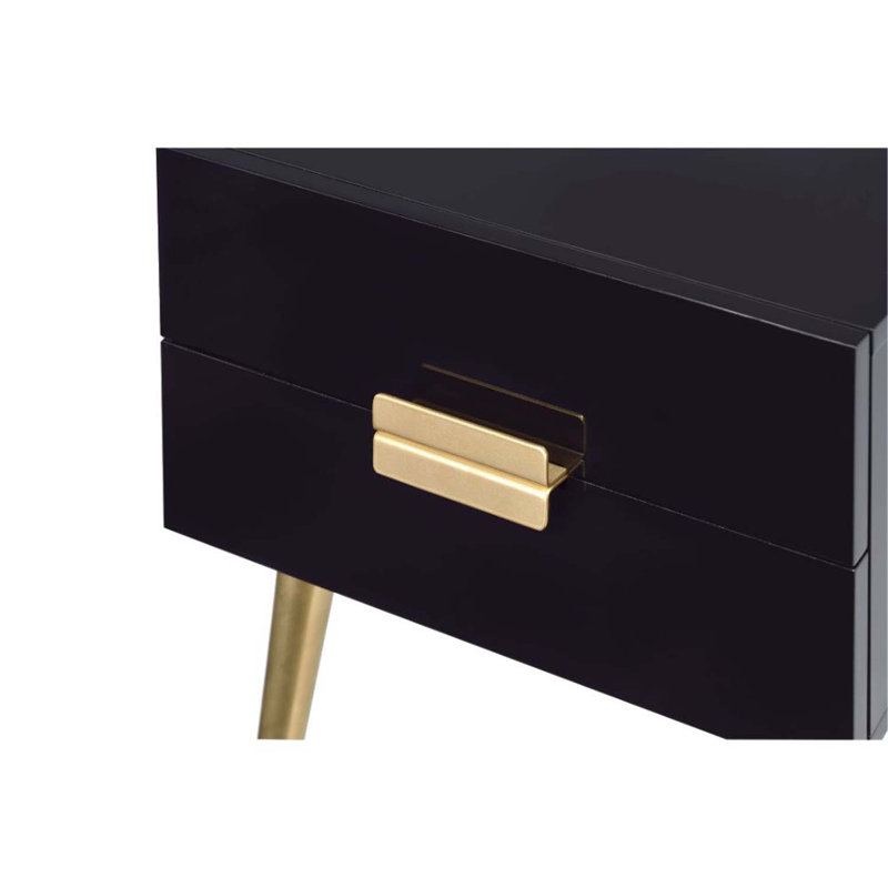 Leite Contemporary 24"H Rectangular 2-Drawer End Table with Storage, Black
