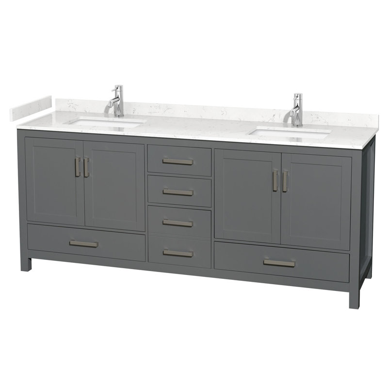 Sheffield 80" Double Bathroom Vanity Set, Carrara Cultured Marble, Dark Gray