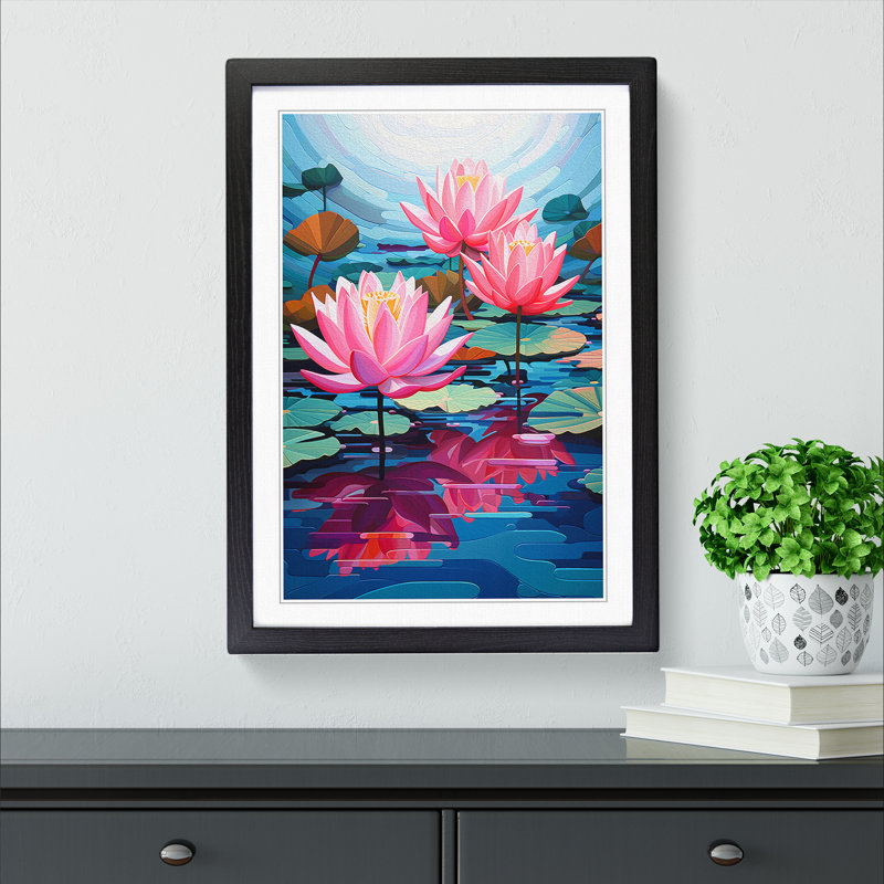 Water Lily Constructivism No.3 - Framed Print, Black , 34cm H x 25cm W x 2cm D