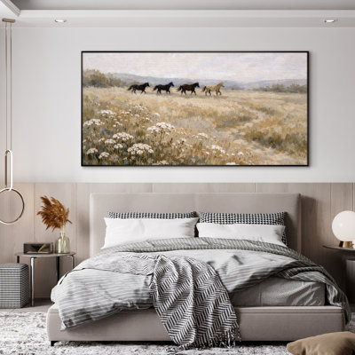 Extra Large Wall Art Fabric Print - Beige Prairie Grass Landscape Farmhouse Living Room Decor - "Frame Assembly Required (Unfinished Frame)"