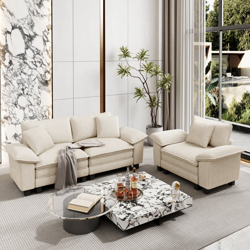 Ensemble de canapé modulaire rembourré 2 pièces, ensemble de canapé surdimensionné avec causeuse et fauteuil