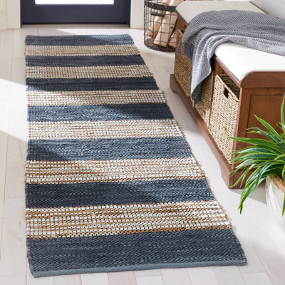 Tapis en cuir tissé à la main / à rayures en jute gris foncé / brun Gered