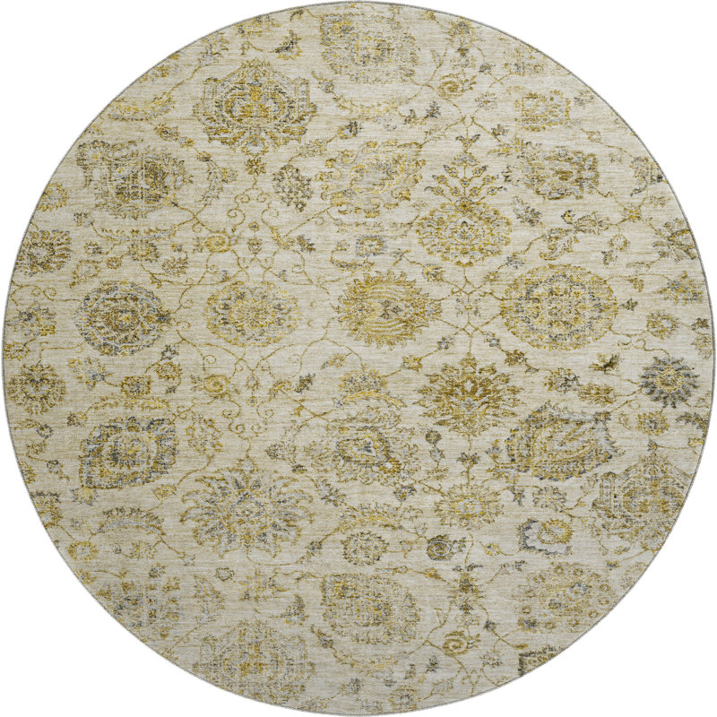 Premium Machine Washable Ashington AMF1833 Damask Rug, Round 8'
