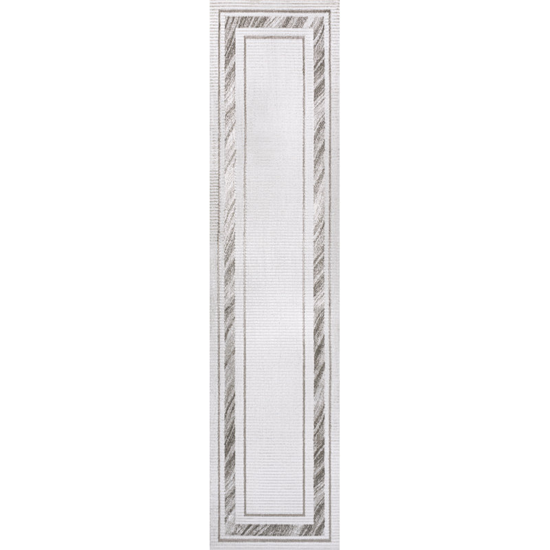 Tapis argenté / blanc Maythel, Tapis de couloir 2 pi x 8 pi