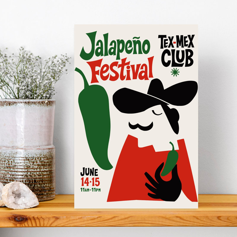 Jalapeapo Festival Fiesta Bold Contemporary Summer City Wall Art Print 1 Piece Wrapped Canvas Wall Art, 45.72cm H x 30.48cm W