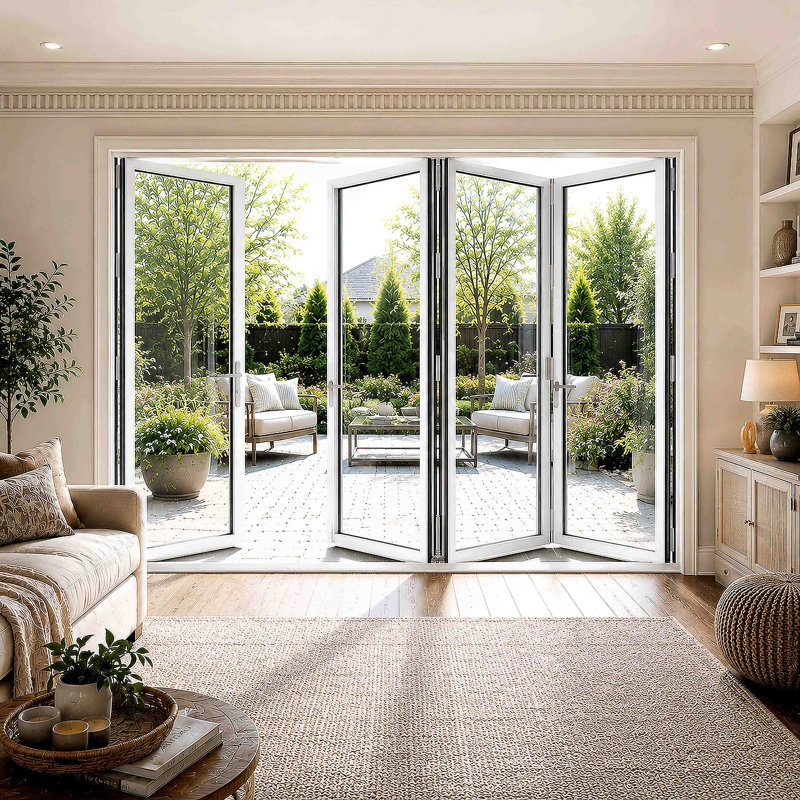 Porte pliante blanche l 144 po x H 80 po pliante en aluminium pliable (3 + 1), Standard, Côté gauche