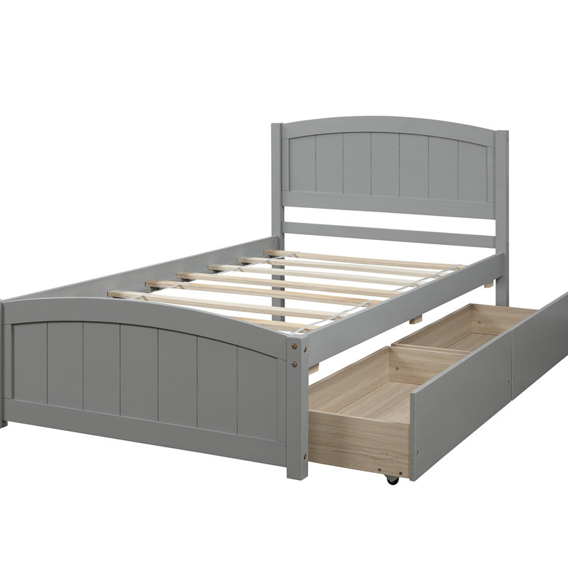 Lit simple avec deux tiroirs gris - Structure en bois massif pour une chambre à coucher moderne, Grey