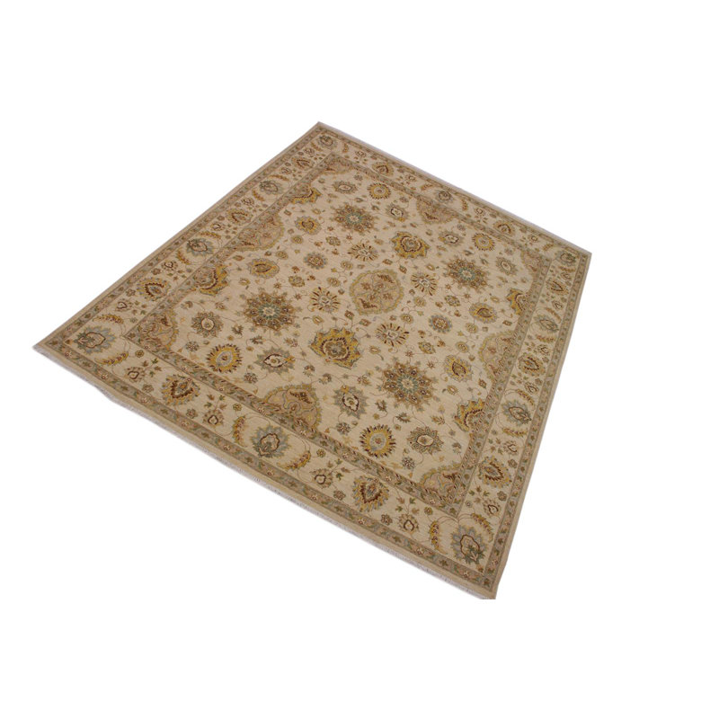 Tapis beige / jaune / brun en laine noué à la main de style oriental rectangulaire 8 pi 2 po x 9 pi 11 po Baccio