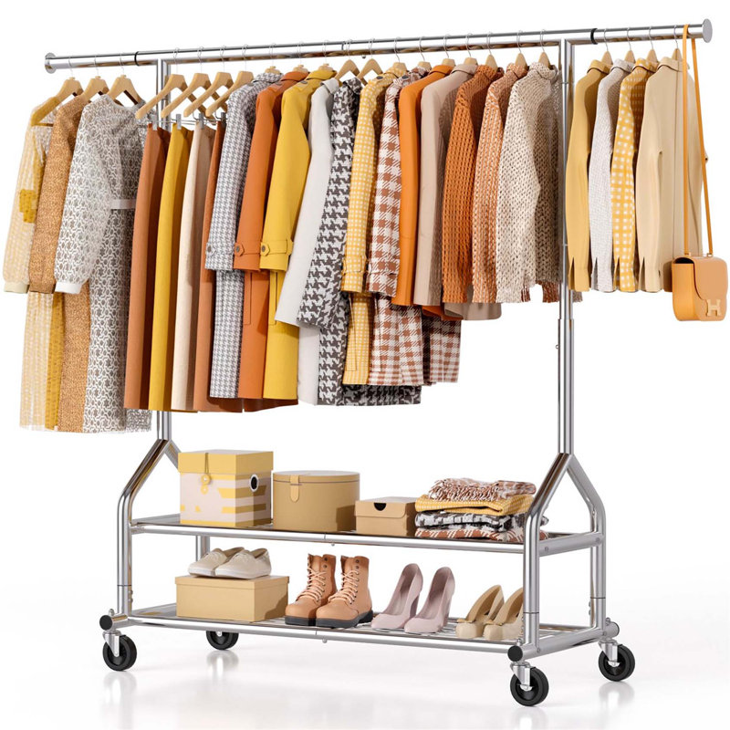 Bonville Adjustable Rolling Clothing Rack, Sliver