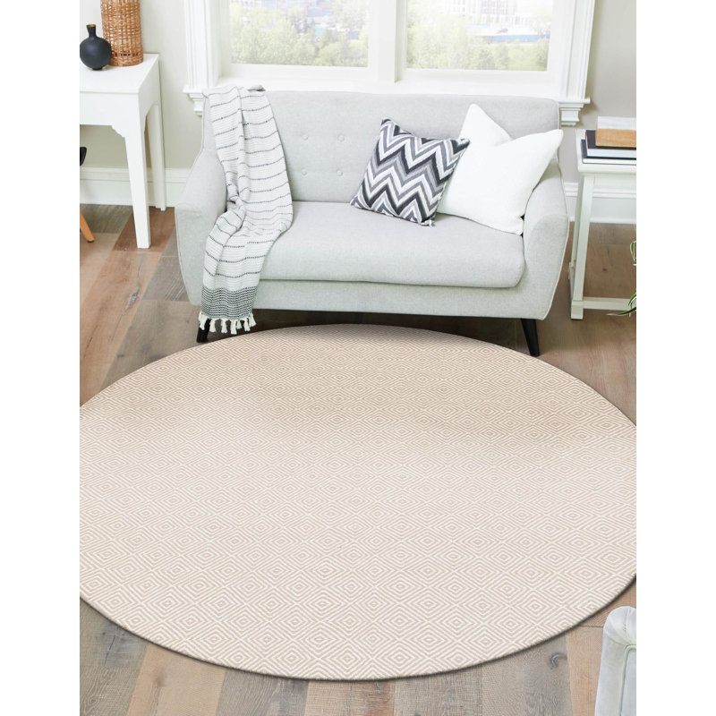 Tapis beige contemporain de couleur Ohara, Rond 3 pi 1 po
