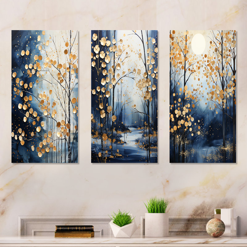 «Theriault», érable bleu, forêt d'hiver I, H 28 po x l 36 po, Toile tendue