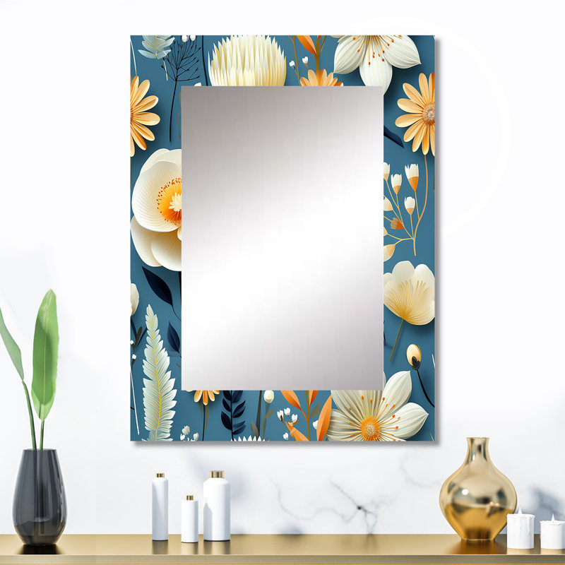 Motif côtier de la faune et de la faune côtière - miroir mural décoratif floral, miroir de chalet, impression sur métal