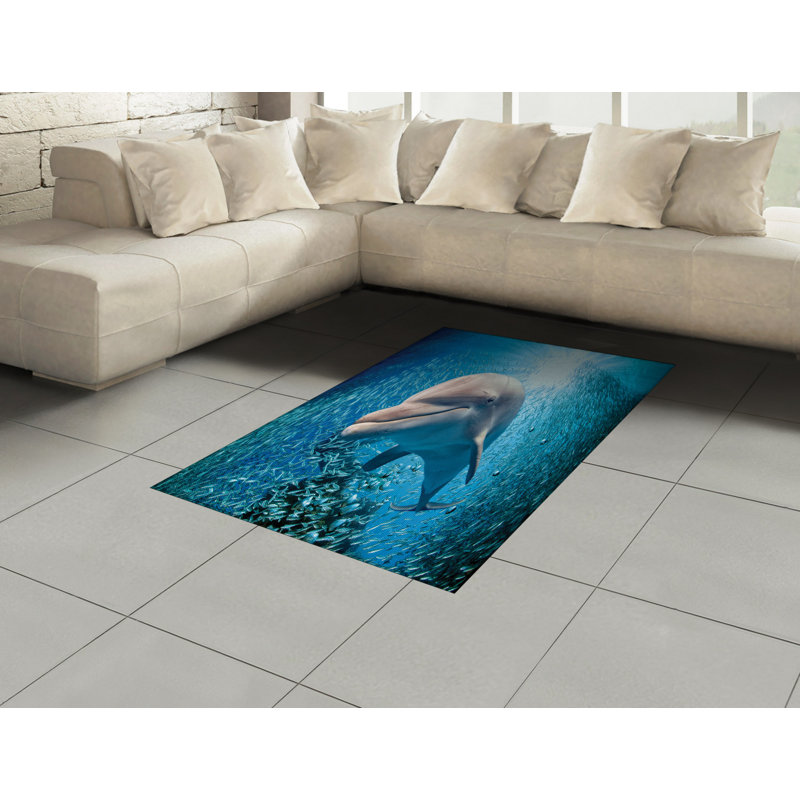 Sea Animals Fish High Density Long Fiber Poly Threads Decorative Area Rug Carpet, Rectangle 4' x 5'8"