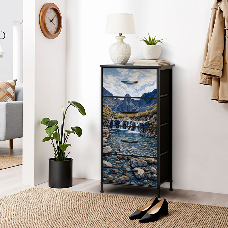 4 Drawer Dresser for Bedroom, Narrow Chest of Drawers, Wooden Top and Study Iron Frame 18"x37.5"-(WxH)