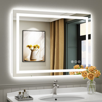 LED Bathroom Mirror with Lights, Backlit & Front Lit, Lighted Wall Mirrors for Bathroom Vanity, Touch Screen Dimmable, Anti-Fog, Memory Function, HD Tempered Glass, Shatter-Proof, ETL Listed
