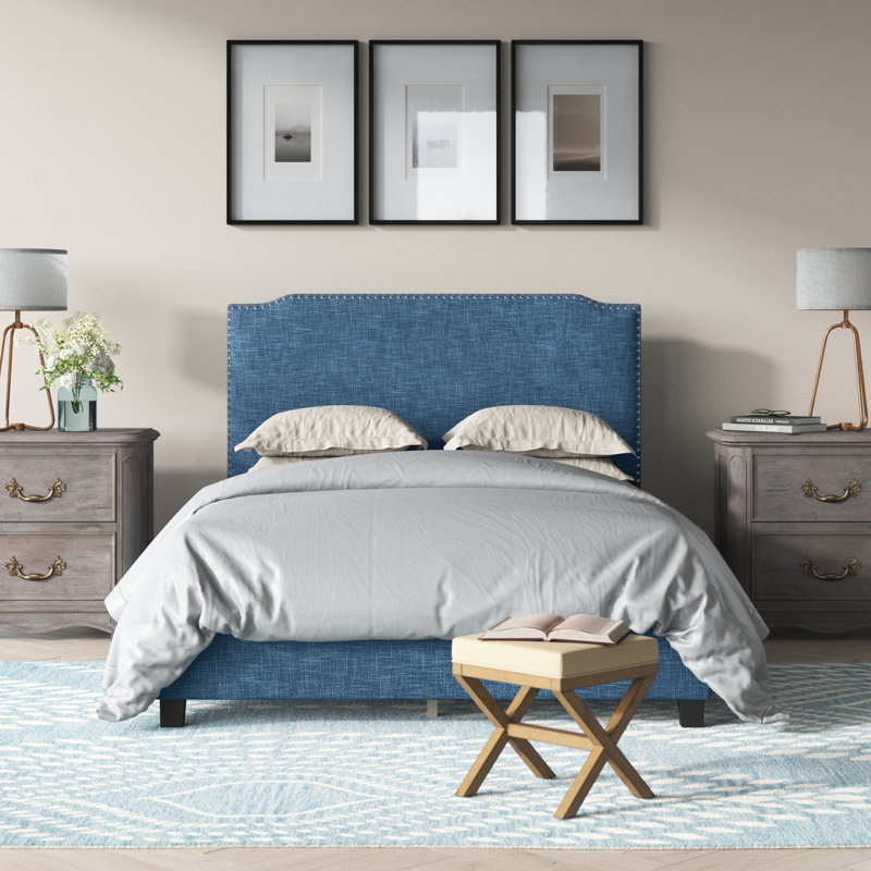 Lit plateforme tapissier Dutcher, Bleu, Double