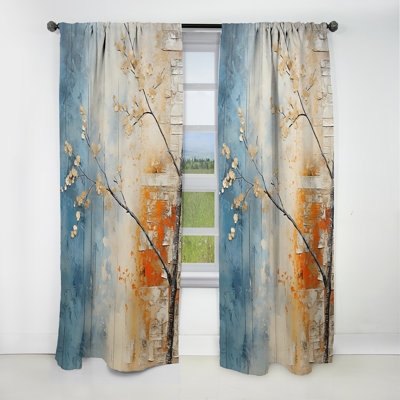 Orange Teal Maple Tree Glowing Embers VI - Tree Maple Floral Blackout Curtain - 1 Panels