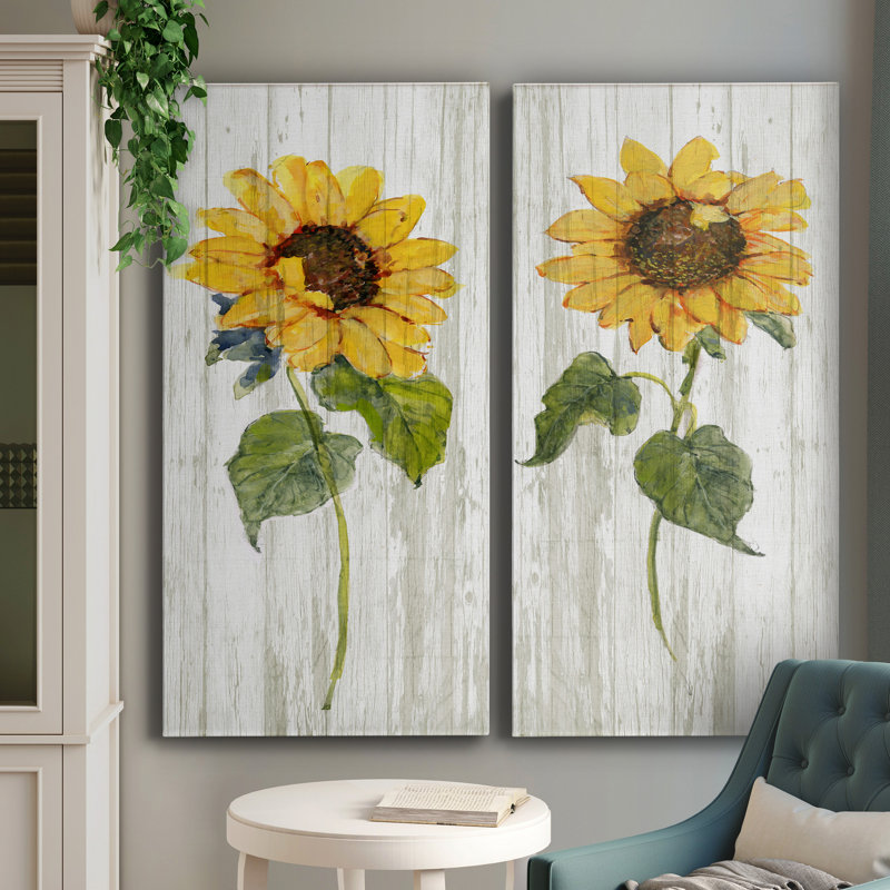 Tournesol en automne I - ensemble de 2 peintures sur toile tendue, H 24 po x l 24 po x P 1 po