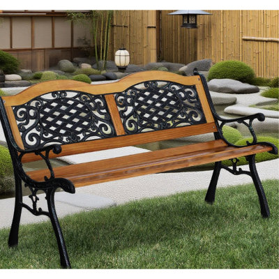 Banc de patio en bois de pin et en métal, pour un accoudoir détendu, siège à lattes respirant pour rester au frais, poids net de 29 lb fabriqué à partir de cadres Flourish, inclinaison confortable, conception ouverte