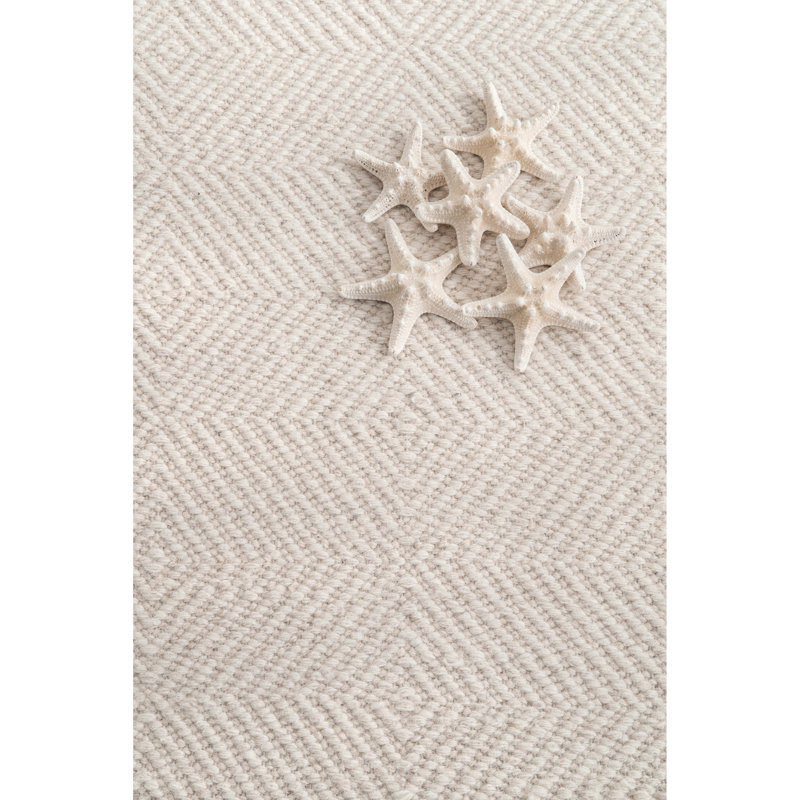 Joey Geometric Handmade Wool/Cotton Cream Area Rug, Rectangle 7' 6" x 9' 6"