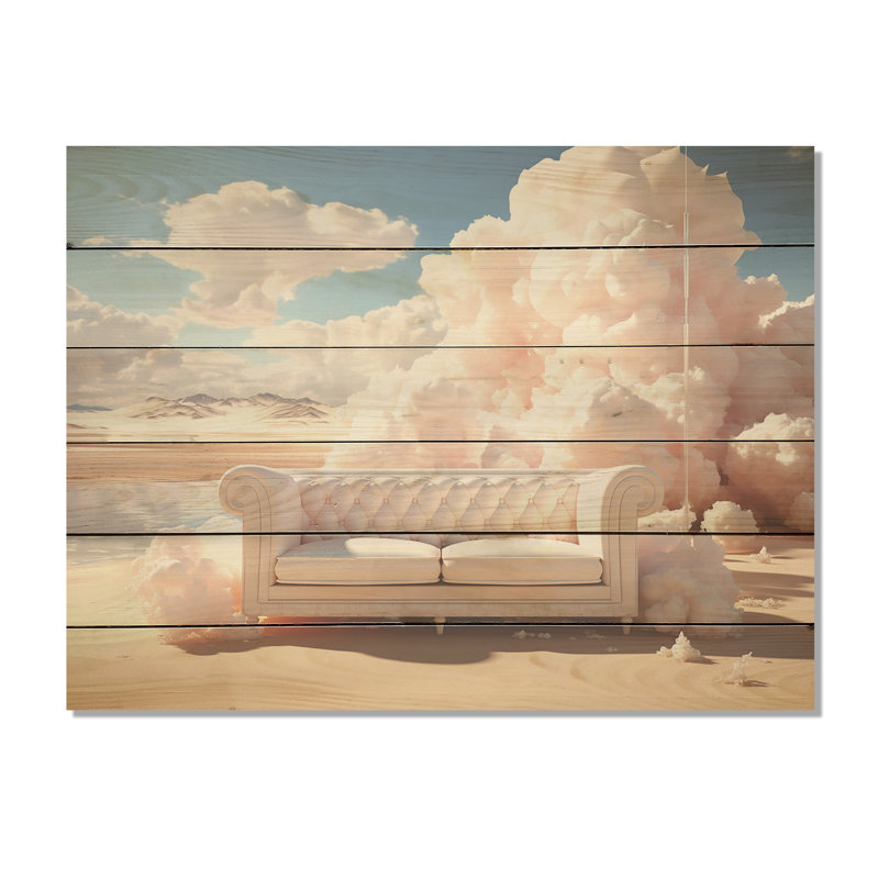 Marshmallow Mirage Fluffy Cloud - nuages, art mural sur bois de pin naturel, H 10 po x l 20 po