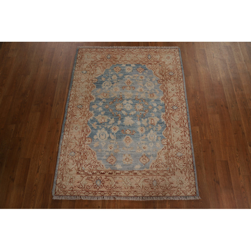 Tapis unique en laine bleu 3 pi x 3 pi 11 po New Age