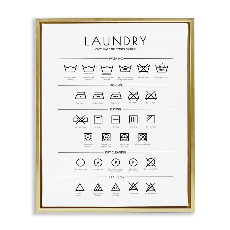 «Minimal Laundry Nettoyage Symbols Grain» par Martina Pavlova, Cadre flottant métallique doré, H 21 po x l 17 po