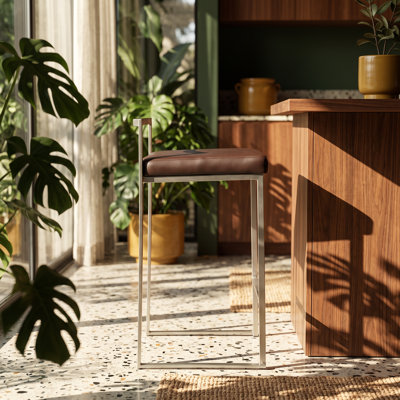 Upholstered Counter Stool with Stainless Steel Frame