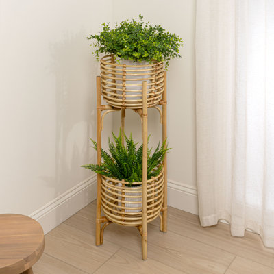 Support à fleurs d'intérieur en rotin à deux niveaux 33,5 po Zachariah