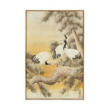 Antique Japanese Tapestry With Cranes In Natural Landscape - Rug & Kilim