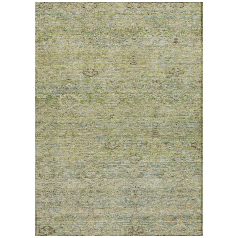 Tapis oriental lavable intérieur vert et doré 8 pi x 10 pi