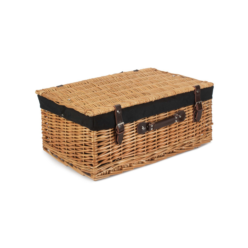 Wicker Hamper with Lining, Buff/Black, 26cm H x 56cm W x 37cm D