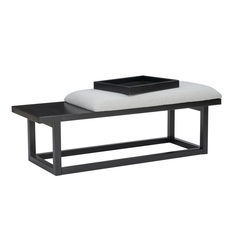 Upholstered Bench with Removable Tray, Gray/Black