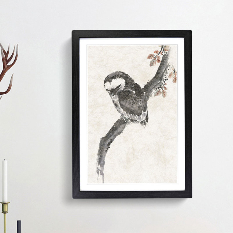 Owl in the Tree by Katsushika Hokusai - Picture Frame Painting Print, Black Framed, 36cm H x 27cm W x 2cm D