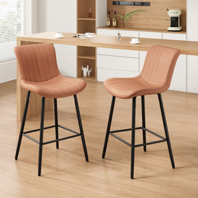 Ensemble de 2 tabourets de comptoir, chaises de cuisine et de salle à manger en similicuir pour la salle à manger, tabourets de bar à hauteur de comptoir, chaises de table à manger de style Mid-Century avec pieds en métal